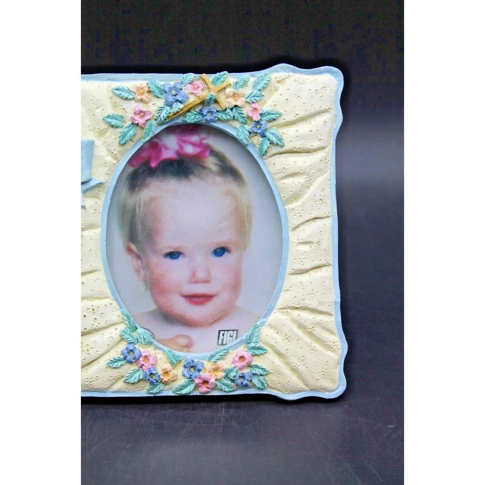 Baby's Baptism Photo Frame 7.5x6 Resin Lamb Floral 4x3 Oval Picture Religious